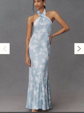 Anthropologie BHLDN Ruby Twist Halter Satin Gown, size 6